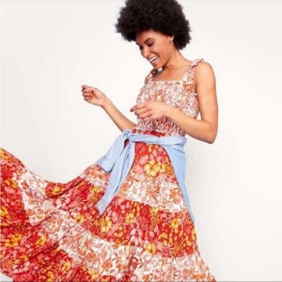 Abel the Label Lisbon Maple Summer Tiered Maxi Dress Floral Boho Orange White XS - Picture 1 of 7
